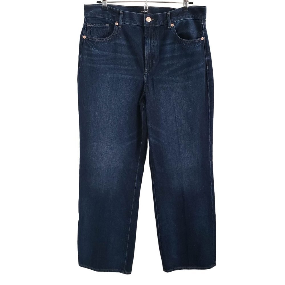 Express Women Jeans High Rise Dark Blue Straight Leg
